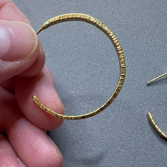 Gold Textured Hoop Earrings - Picture 2 of 3